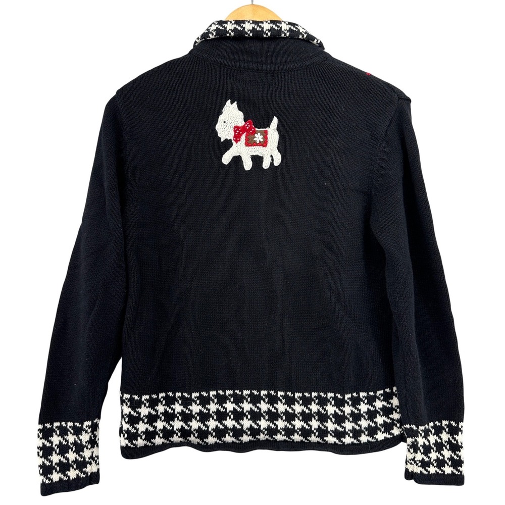 90s Designers Originals Studio Joy Scottie Dog Christmas Cardigan Houndstooth S - Picture 2 of 9